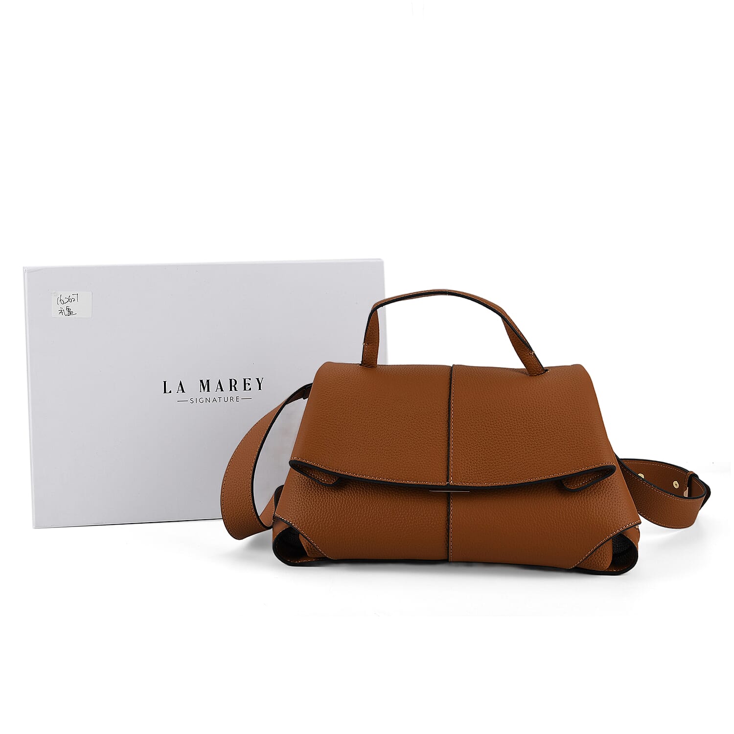 La Marey Signature Genuine Leather Tote-  Top Handle Handbag with Crossbody Strap - Brown