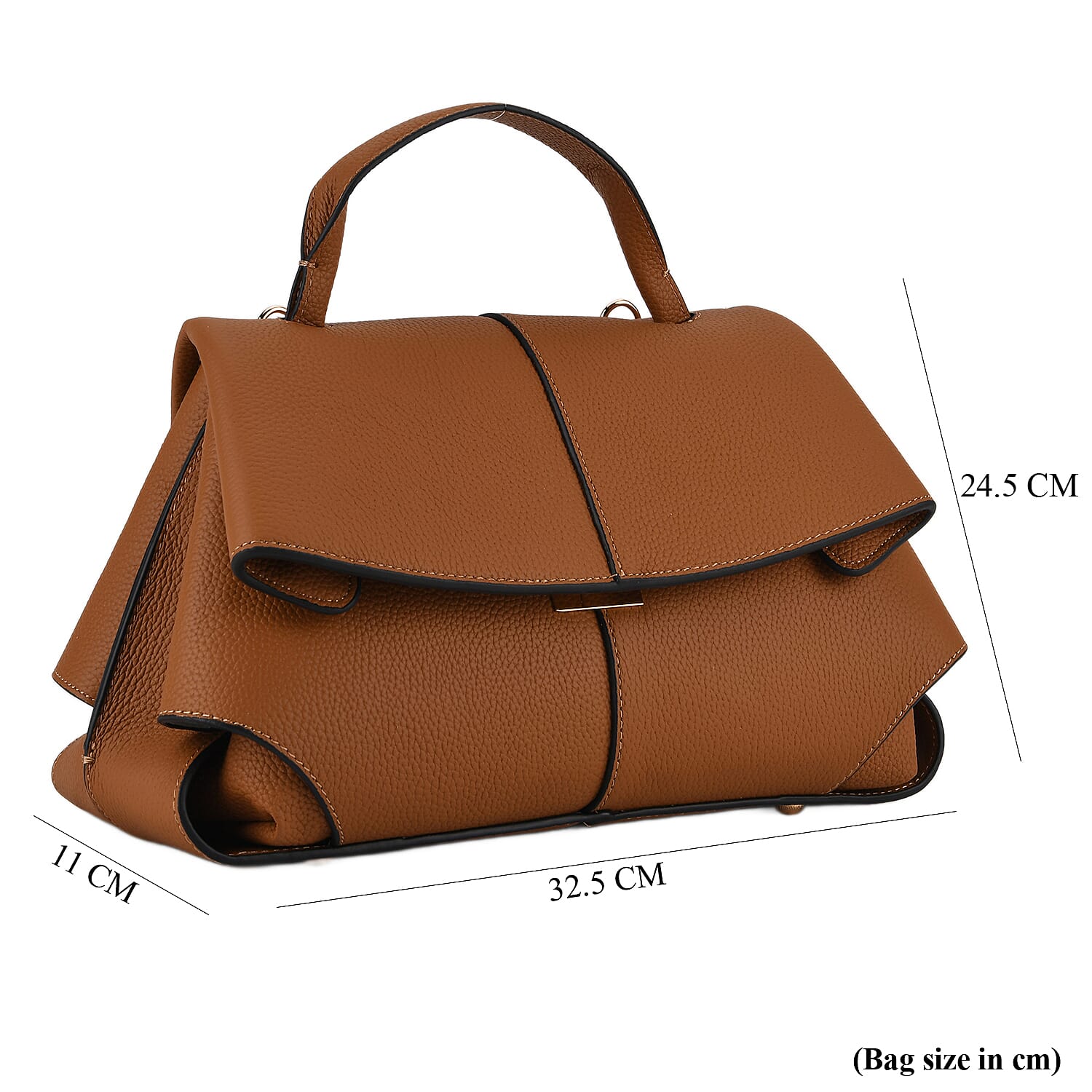 La Marey Signature Genuine Leather Tote-  Top Handle Handbag with Crossbody Strap - Brown