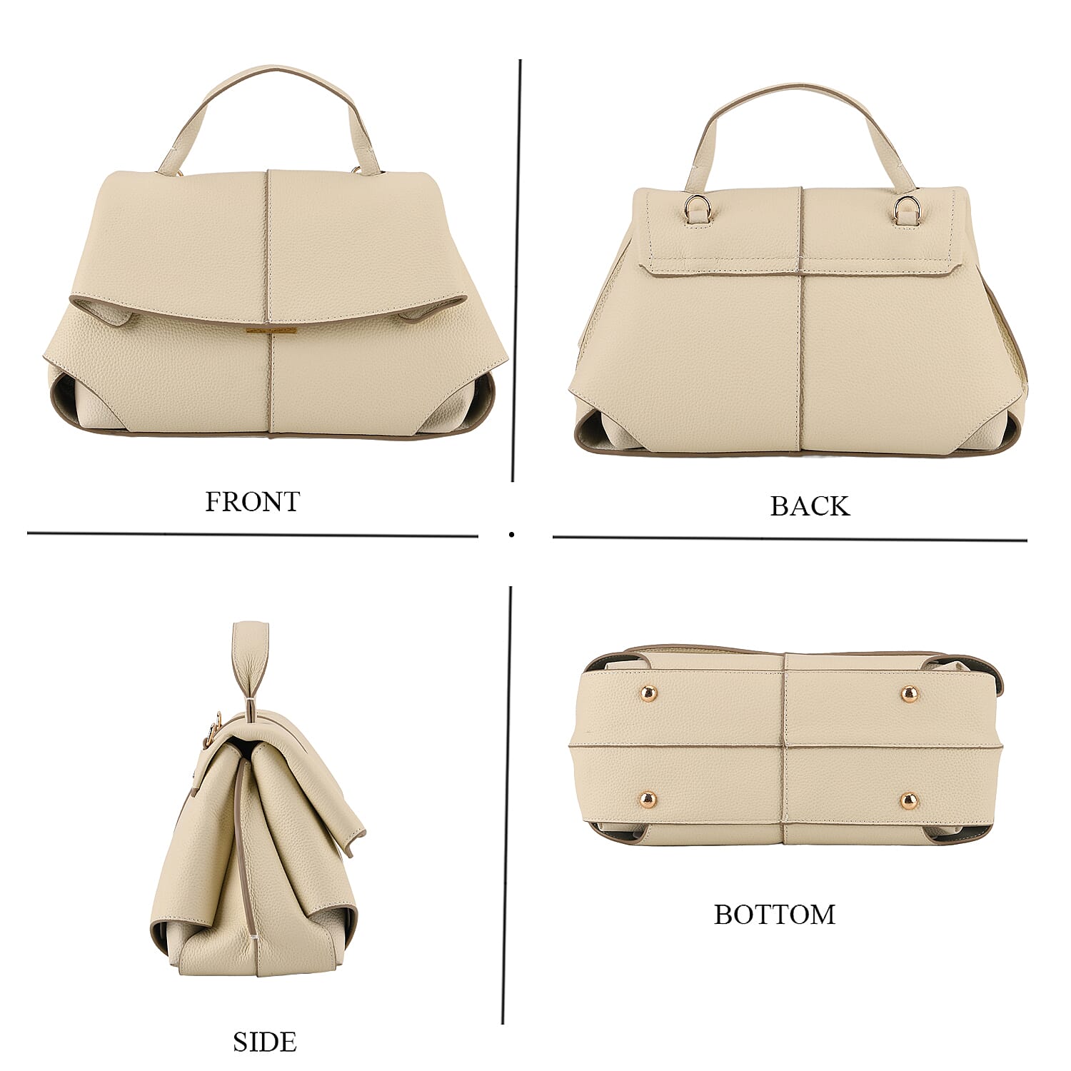 La Marey Signature Genuine Leather Tote Top Handle Handbag with Crossbody Strap - Off White