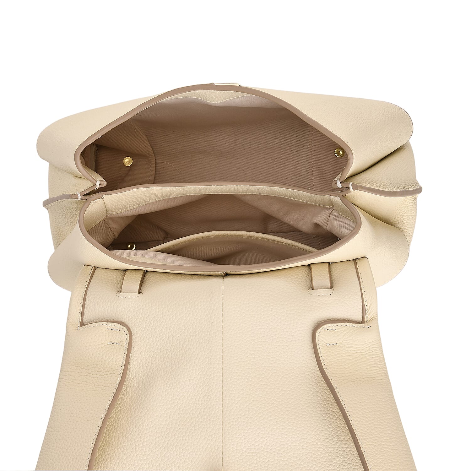 La Marey Signature Genuine Leather Tote Top Handle Handbag with Crossbody Strap - Off White