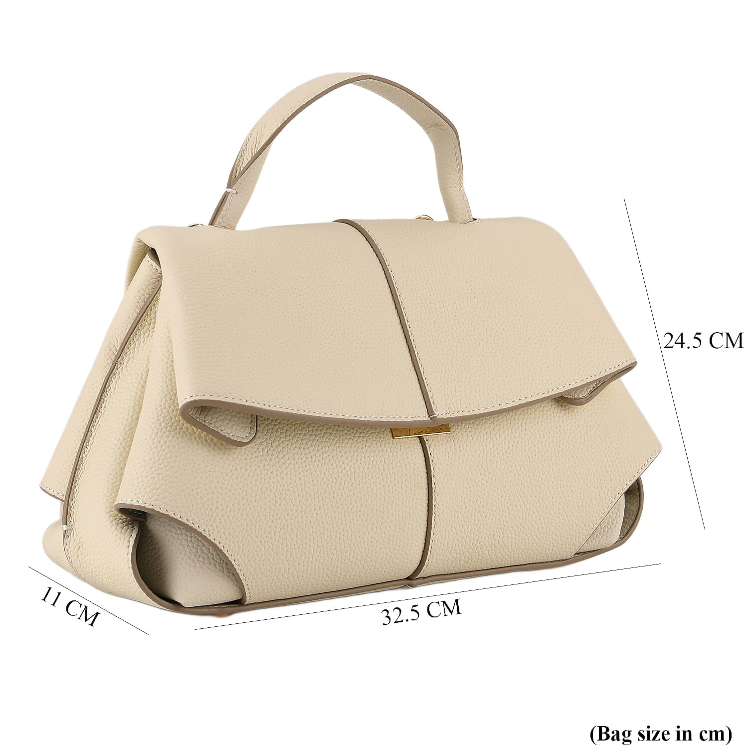La Marey Signature Genuine Leather Tote Top Handle Handbag with Crossbody Strap - Off White