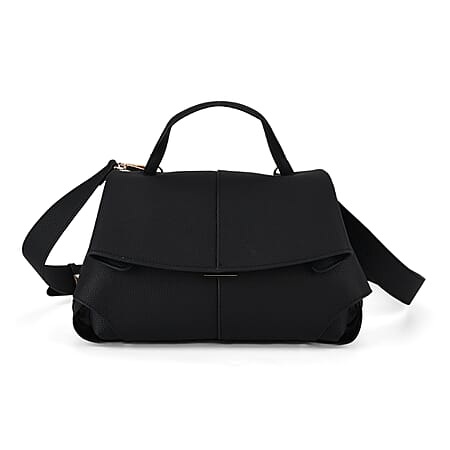La Marey Signature Genuine Leather Tote-Top Handle Handbag with Crossbody Strap - Black