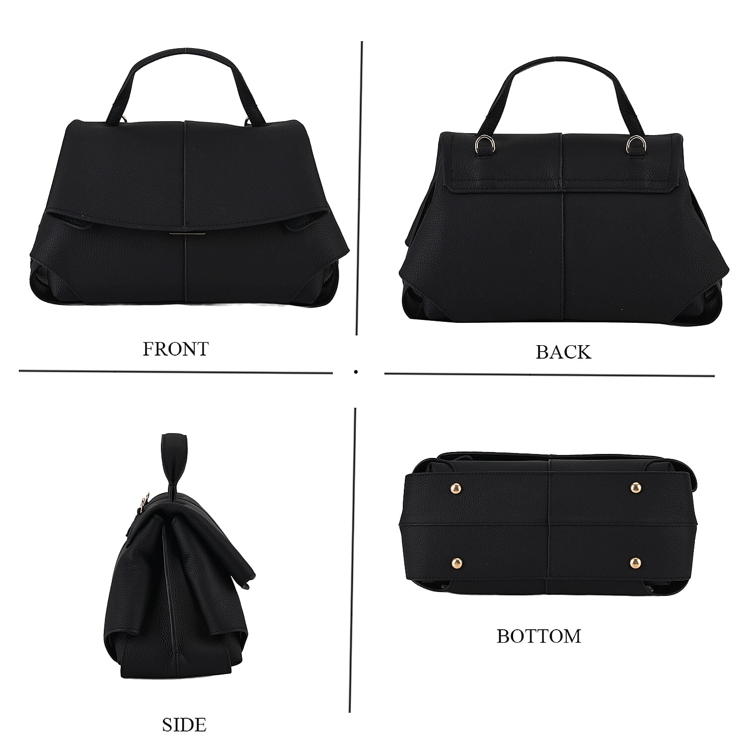 La Marey Signature Genuine Leather Tote-Top Handle Handbag with Crossbody Strap - Black