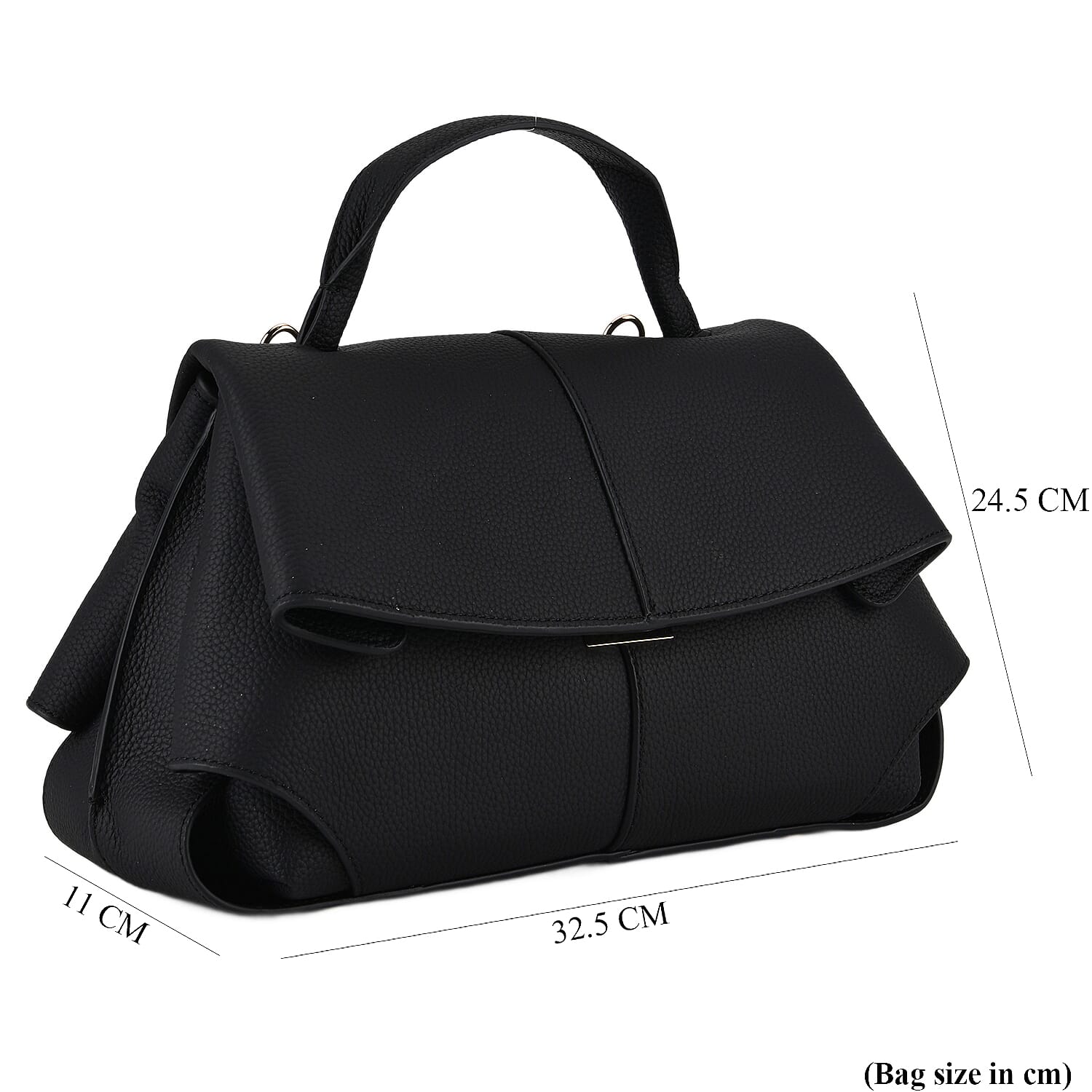 La Marey Signature Genuine Leather Tote-Top Handle Handbag with Crossbody Strap - Black