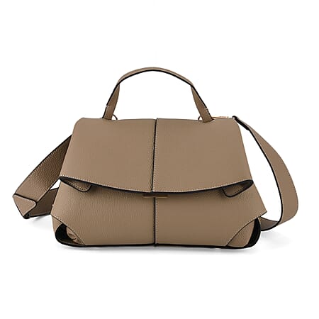 La Marey Signature Genuine Leather Tote-Top Handle Handbag with Crossbody Strap - Grey