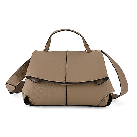 La Marey Signature Genuine Leather Tote-Top Handle Handbag with Crossbody Strap - Grey