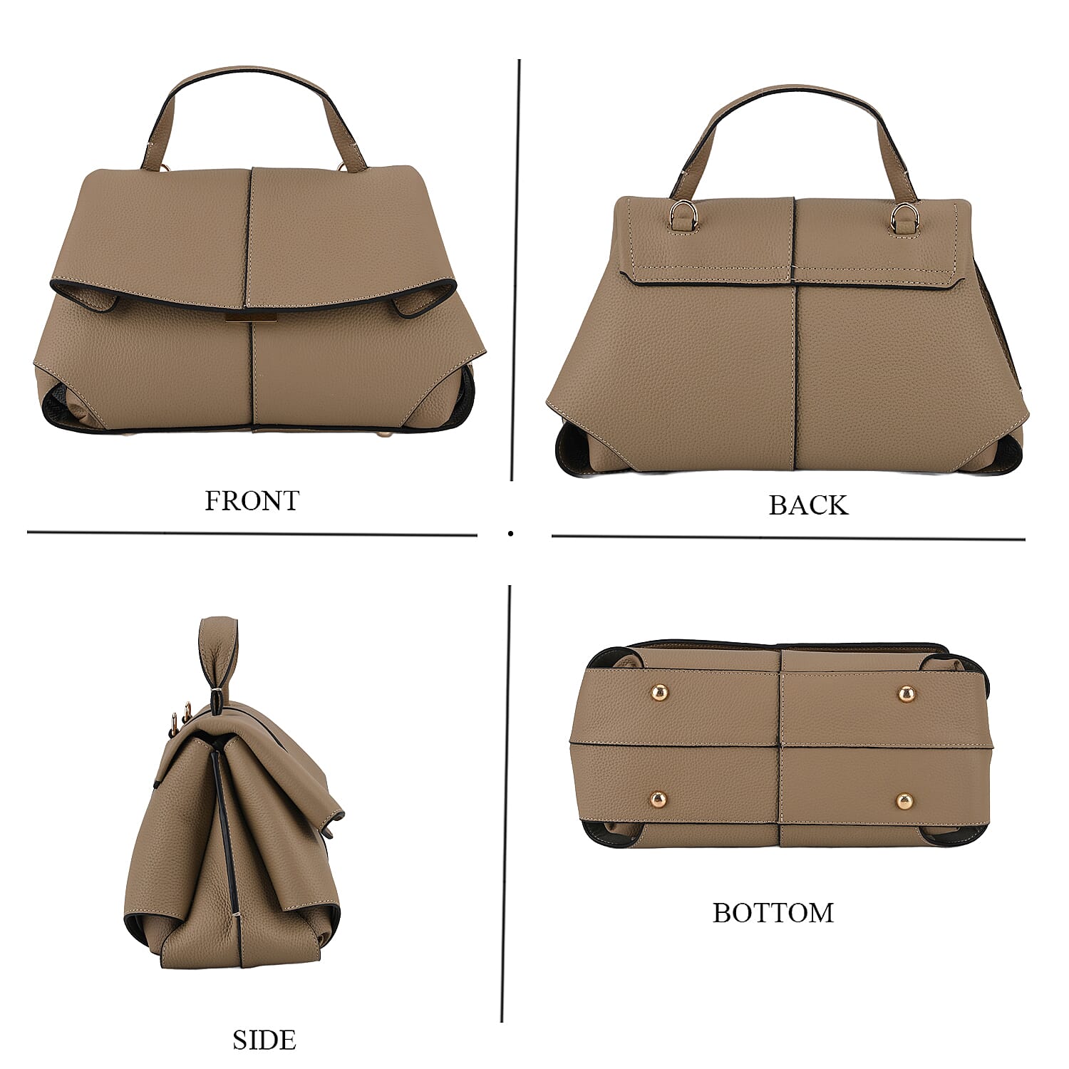 La Marey Signature Genuine Leather Tote-Top Handle Handbag with Crossbody Strap - Grey