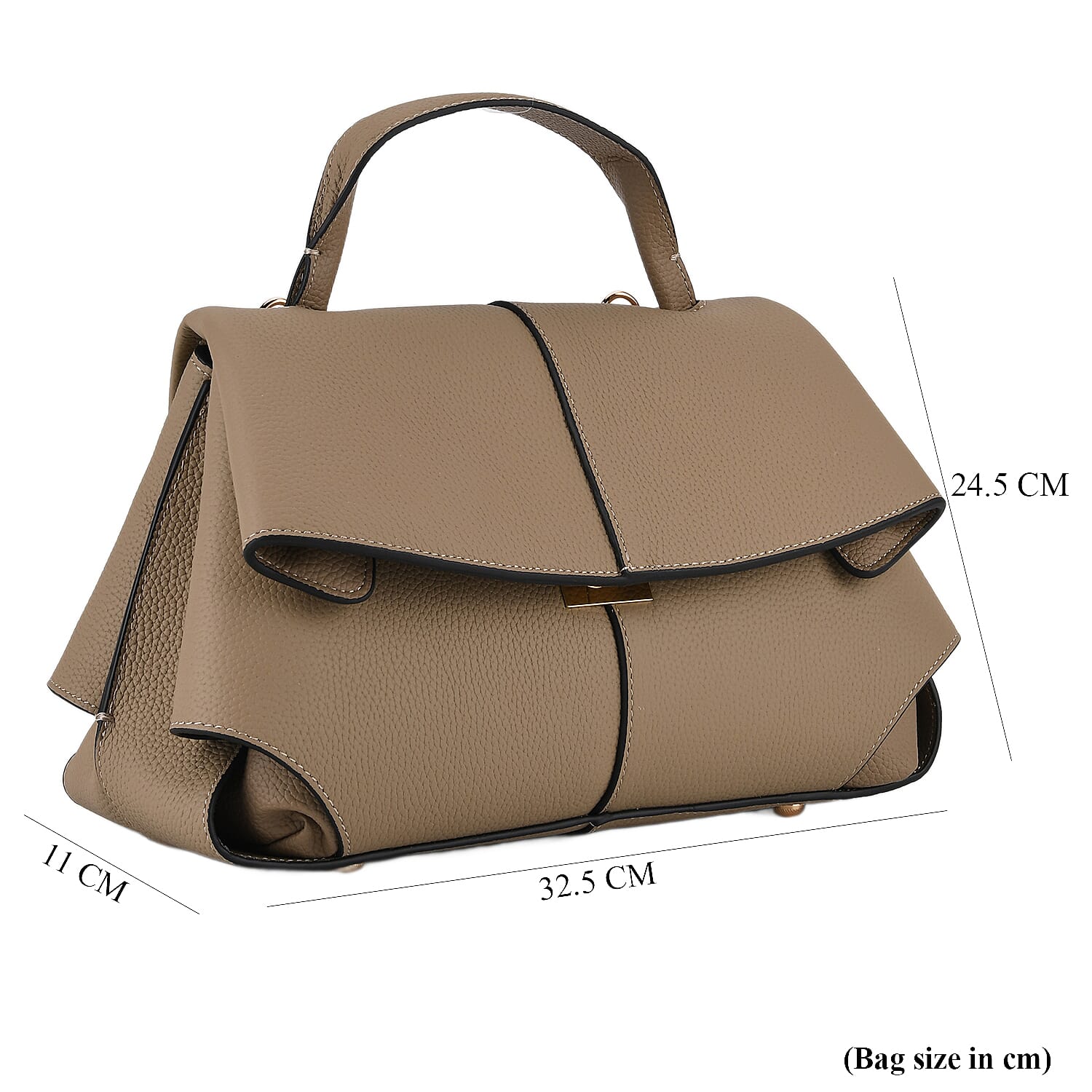 La Marey Signature Genuine Leather Tote-Top Handle Handbag with Crossbody Strap - Grey