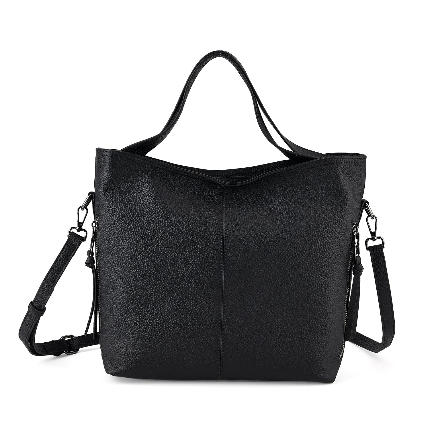 Valissiere Genuine Leather Top Handle Shoulder Bag With Detachable Crossbody Strap - Black