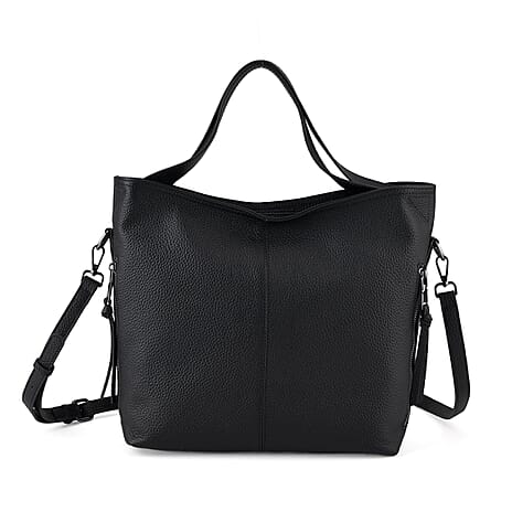 Valissiere Genuine Leather Top Handle Shoulder Bag With Detachable Crossbody Strap - Black