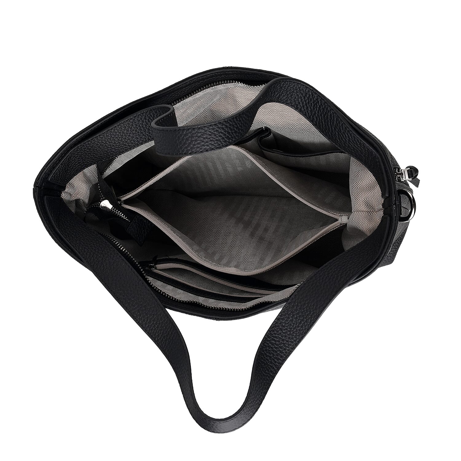 Valissiere Genuine Leather Top Handle Shoulder Bag With Detachable Crossbody Strap - Black