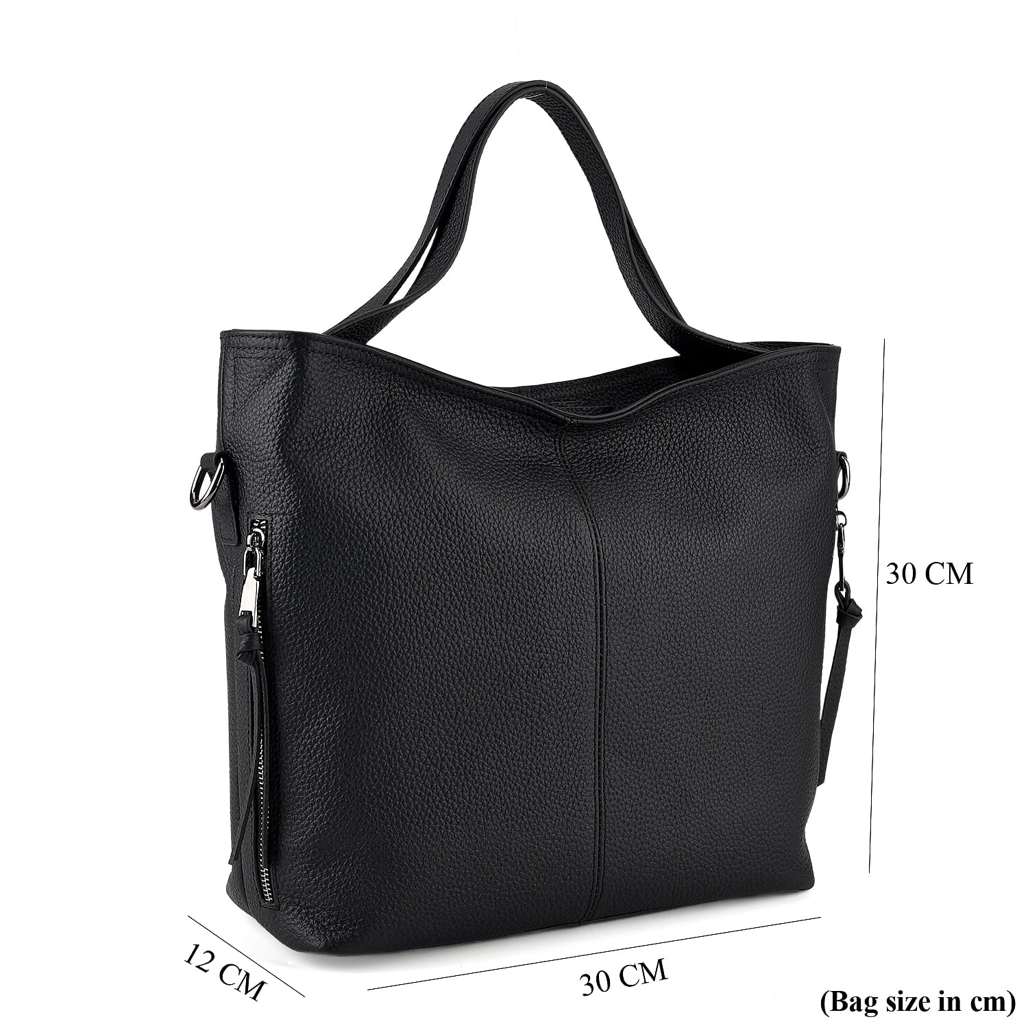 Valissiere Genuine Leather Top Handle Shoulder Bag With Detachable Crossbody Strap - Black