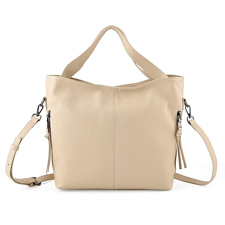 Valissiere Genuine Leather Top Handle Shoulder Bag With Detachable Crossbody Strap - Off White