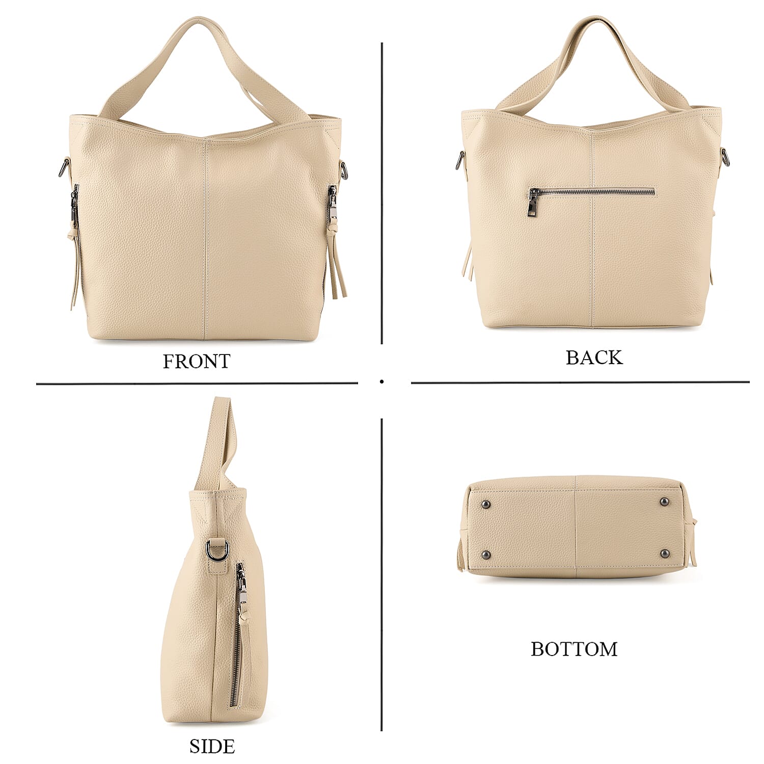 Valissiere Genuine Leather Top Handle Shoulder Bag With Detachable Crossbody Strap - Off White
