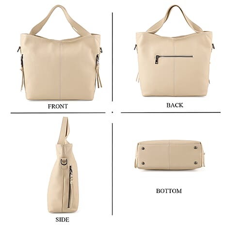 Valissiere Genuine Leather Top Handle Shoulder Bag With Detachable Crossbody Strap - Off White