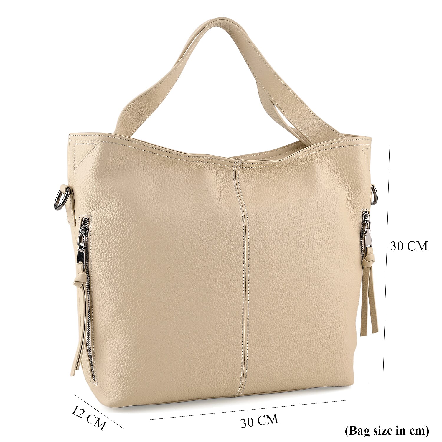Valissiere Genuine Leather Top Handle Shoulder Bag With Detachable Crossbody Strap - Off White
