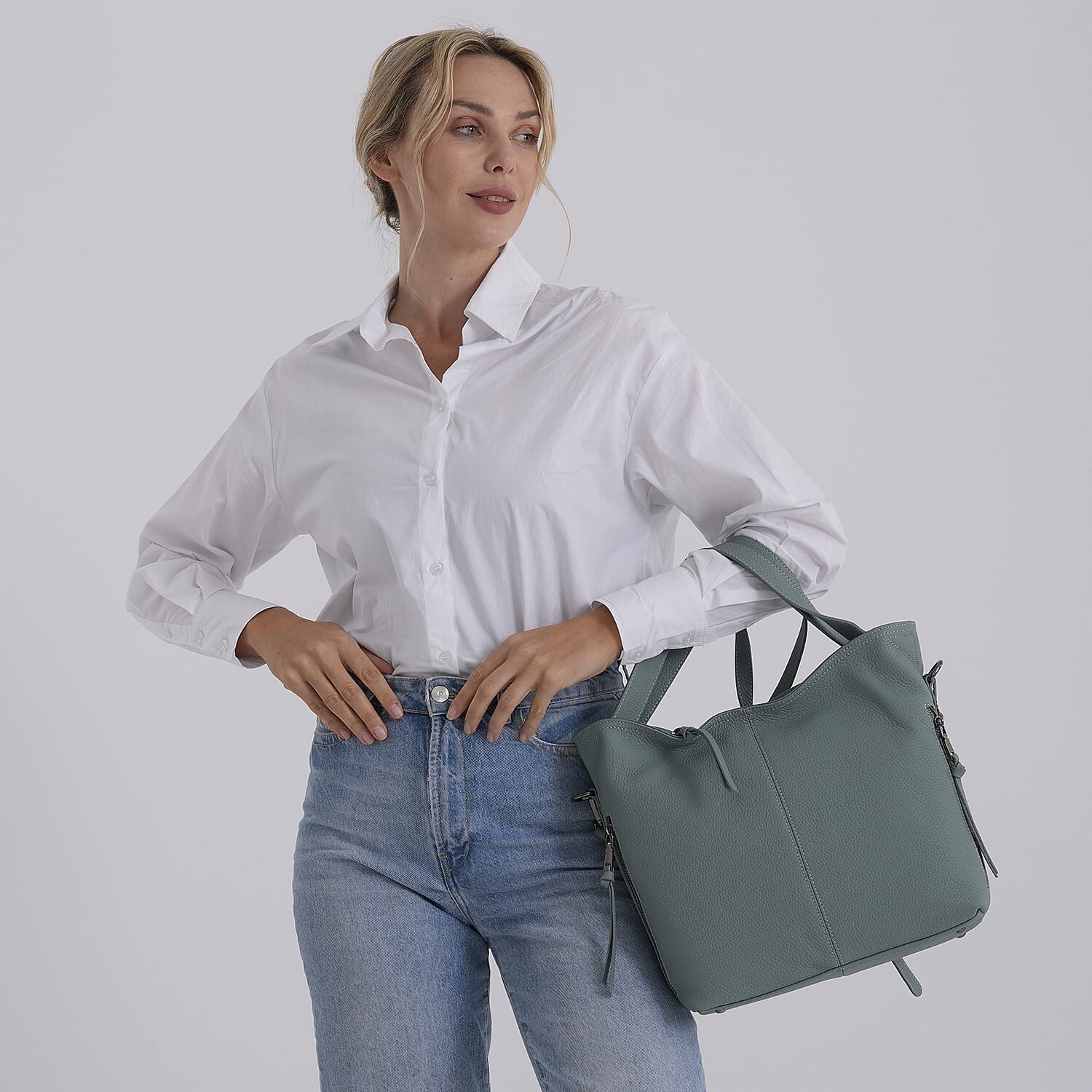 Valissiere Genuine Leather Top Handle Shoulder Bag With Detachable Crossbody Strap - Teal