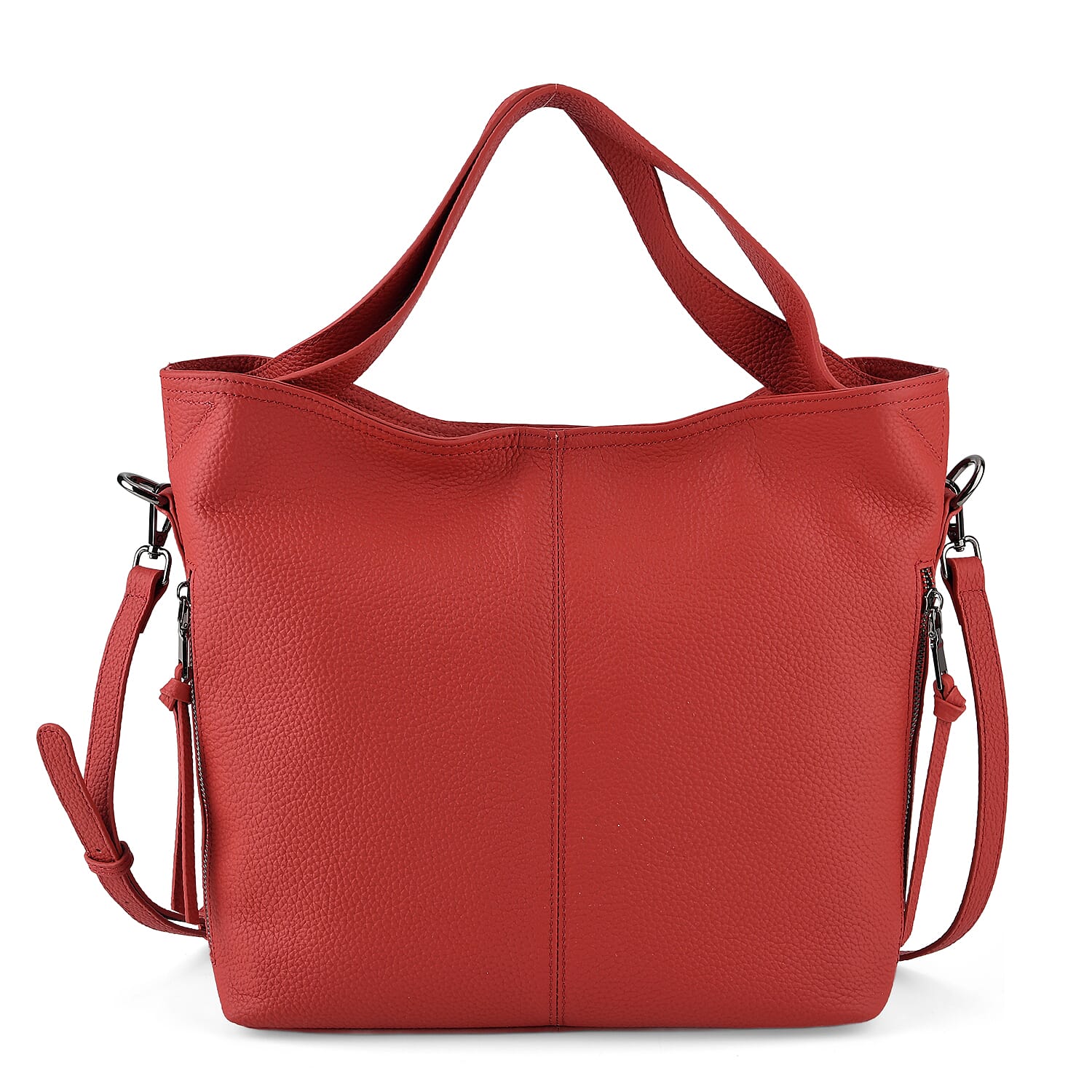 Valissiere Genuine Leather Top Handle Shoulder Bag With Detachable Crossbody Strap - Red