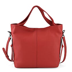 Valissiere Genuine Leather Top Handle Shoulder Bag With Detachable Crossbody Strap - Red