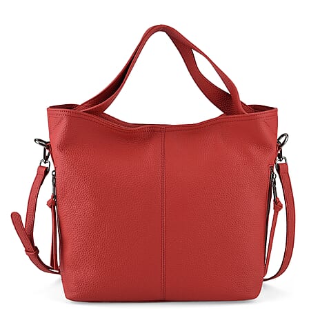 Valissiere Genuine Leather Top Handle Shoulder Bag With Detachable Crossbody Strap - Red