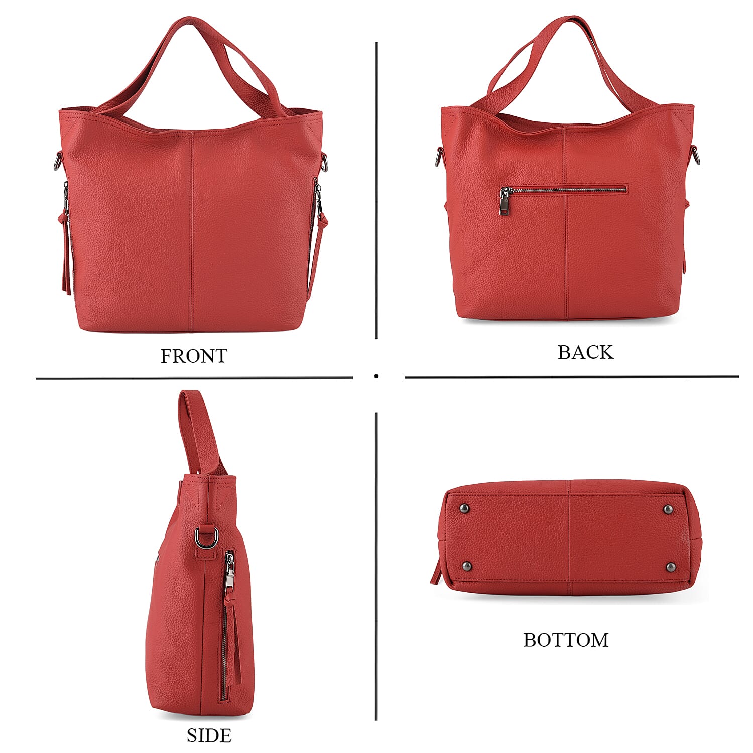 Valissiere Genuine Leather Top Handle Shoulder Bag With Detachable Crossbody Strap - Red