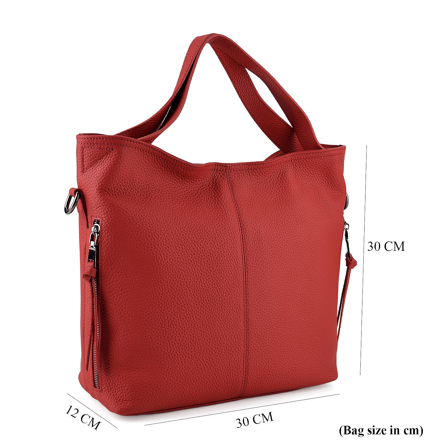 Valissiere Genuine Leather Top Handle Shoulder Bag With Detachable Crossbody Strap - Red