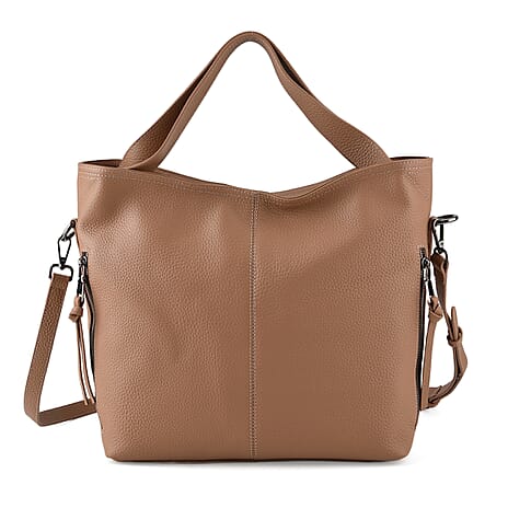 Valissiere Genuine Leather Top Handle Shoulder Bag With Detachable Crossbody Strap - Khaki