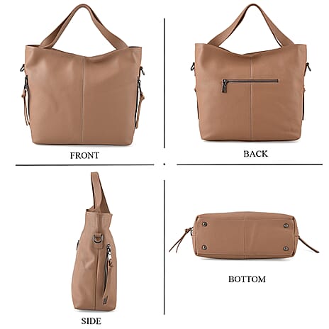 Valissiere Genuine Leather Top Handle Shoulder Bag With Detachable Crossbody Strap - Khaki