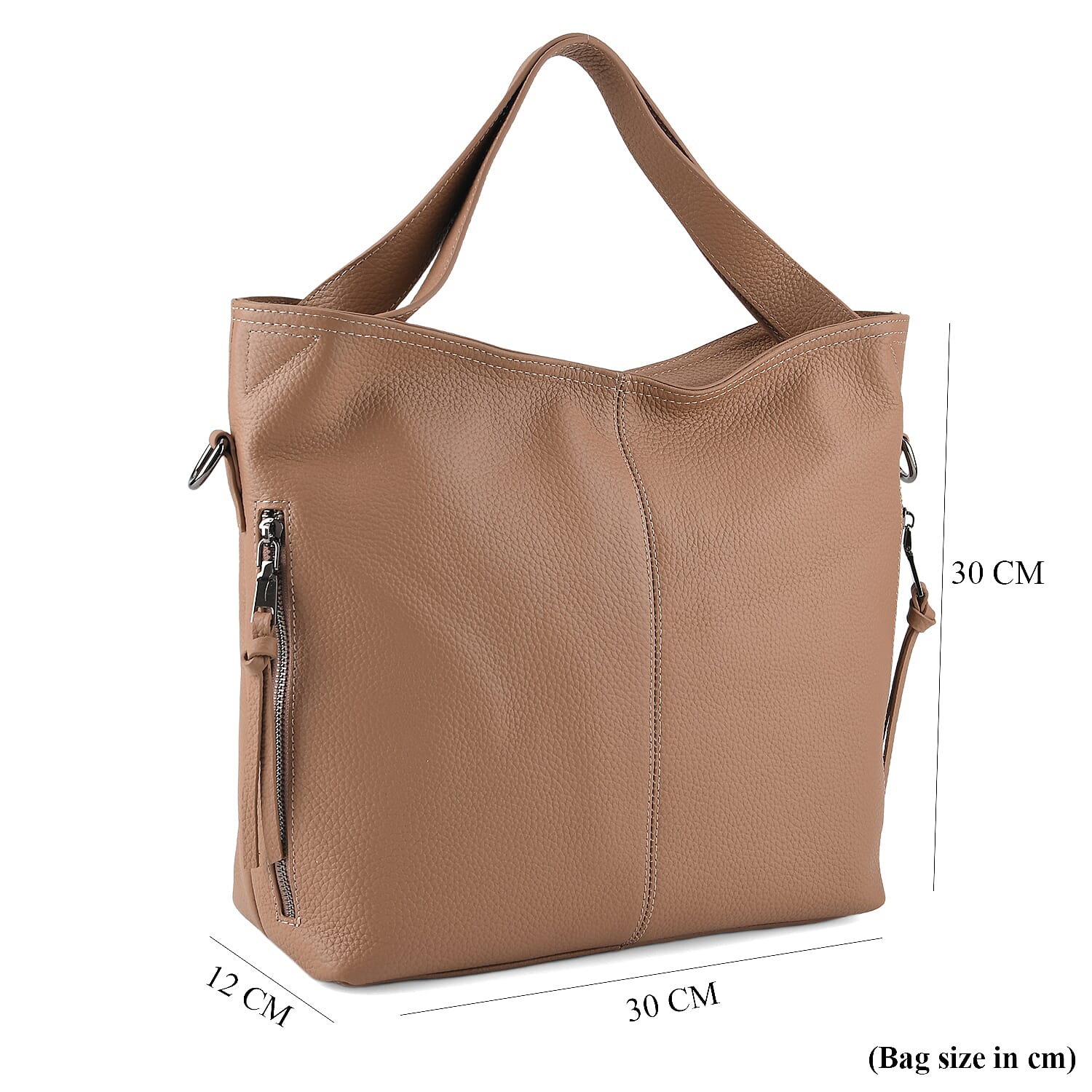 Valissiere Genuine Leather Top Handle Shoulder Bag With Detachable Crossbody Strap - Khaki