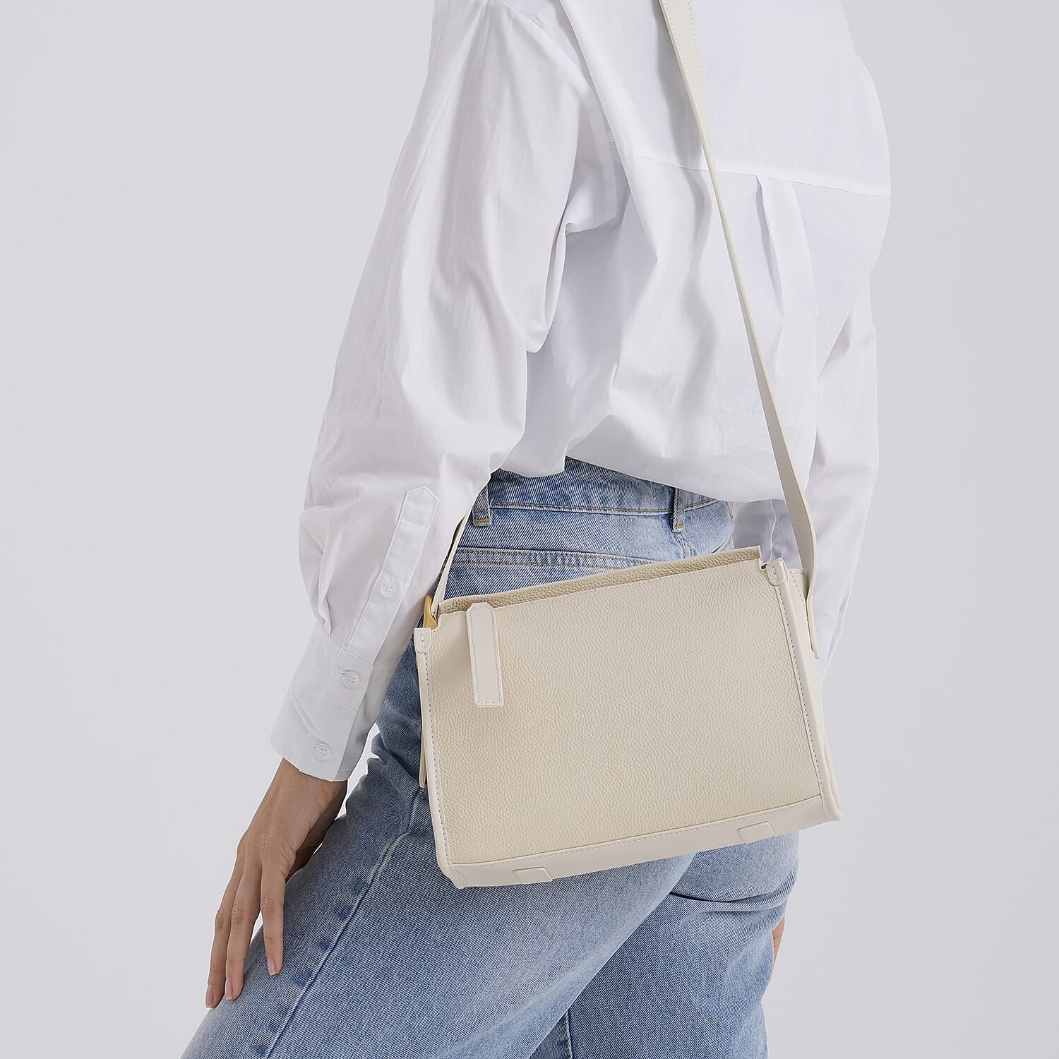 Valissiere Designer Inspired Genuine Leather Small Crossbody Handbag - Ivory