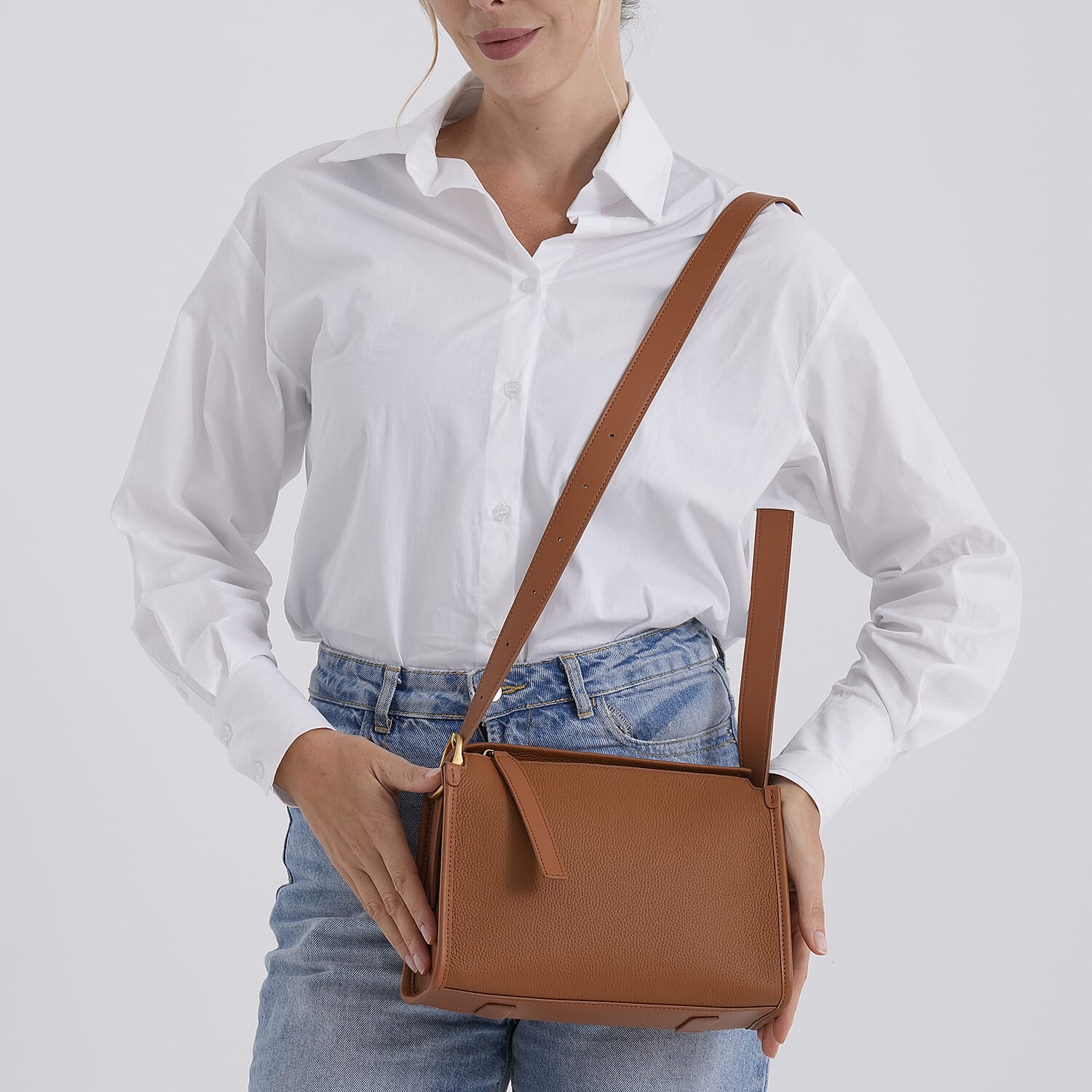 Valissiere Designer Inspired Genuine Leather Small Crossbody Handbag - Tan
