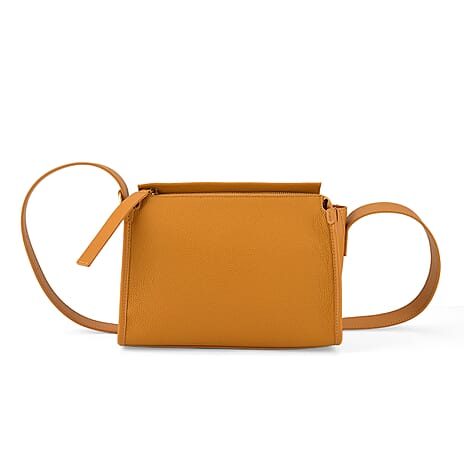 Valissiere Designer Inspired Genuine Leather Small Crossbody Handbag - Mustard