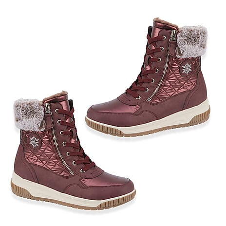 Jo - Joe Ladies laced boot with zip and fur cuff (Size - 5) - Burgundy