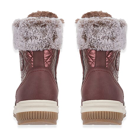 BRAND NEW - Jo - Joe Ladies Laced Boot with Zip and Fur Cuff (Size - 6) - Burgundy