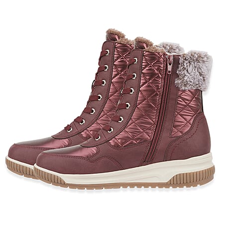 Jo - Joe Ladies laced boot with zip and fur cuff (Size - 7) - Burgundy