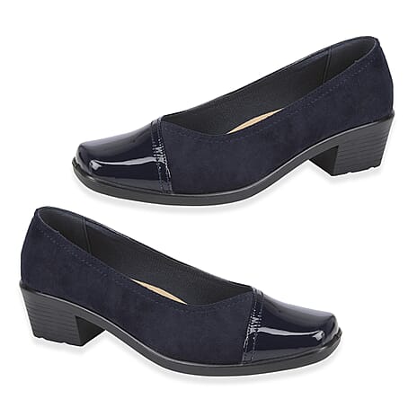 Shoetree Comfort Diana Ladies Lightweight Easy Slip-On Two Tone Court Shoe With Toe Cap Detail (Size 4) - Navy