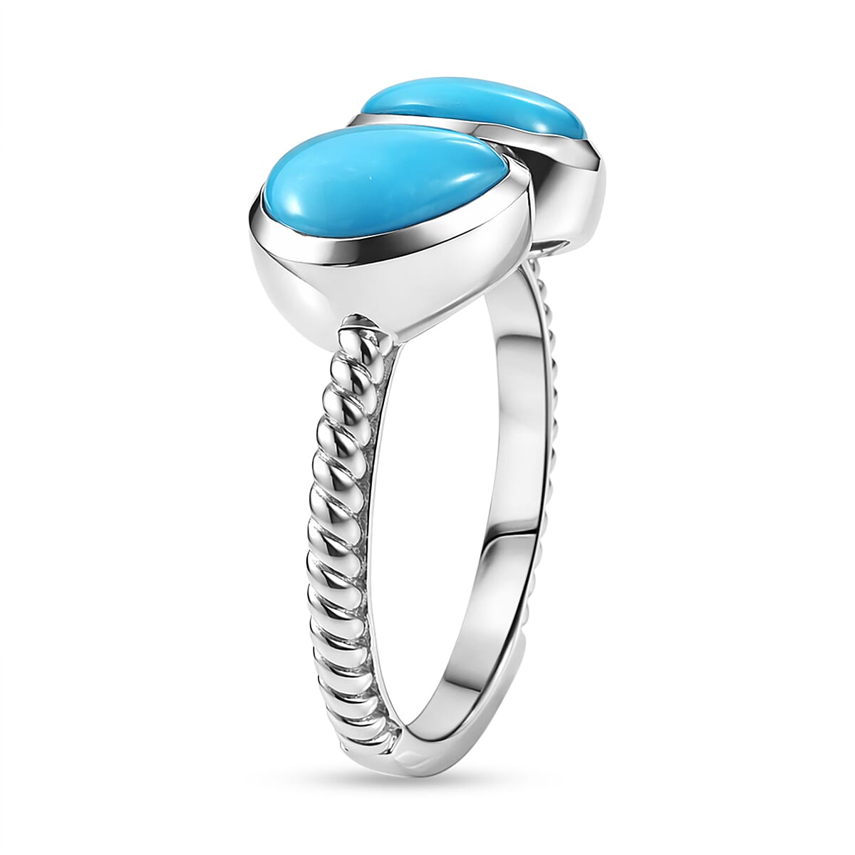 D'Joy Sleeping Beauty Turquoise 2 Stone Ring in Rhodium Overlay Sterling Silver 2.58 Ct.