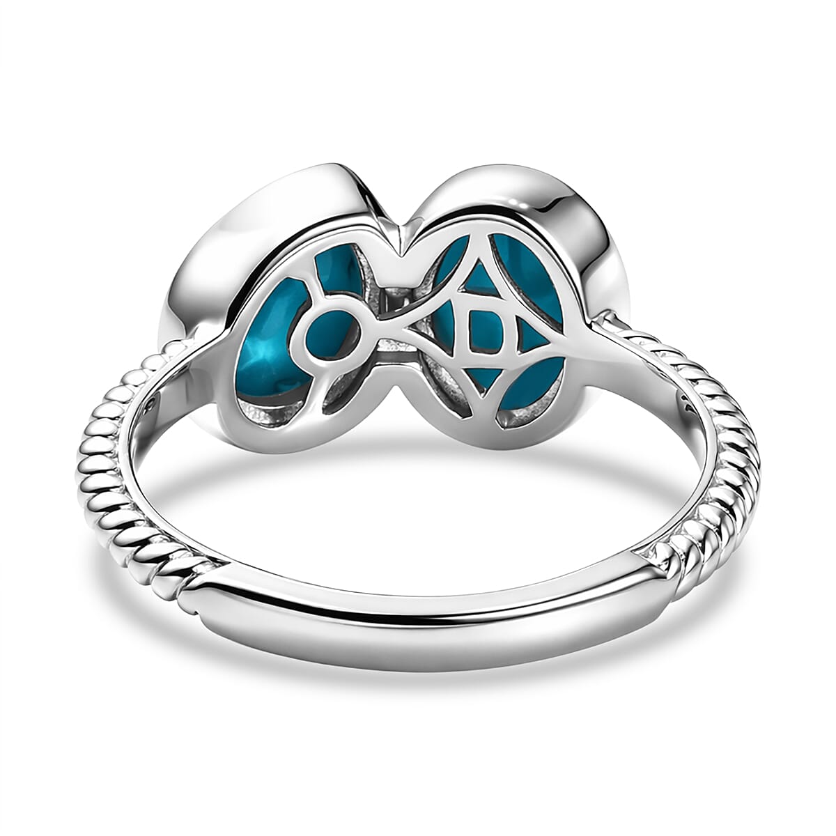 D'Joy Sleeping Beauty Turquoise 2 Stone Ring in Rhodium Overlay Sterling Silver 2.58 Ct.