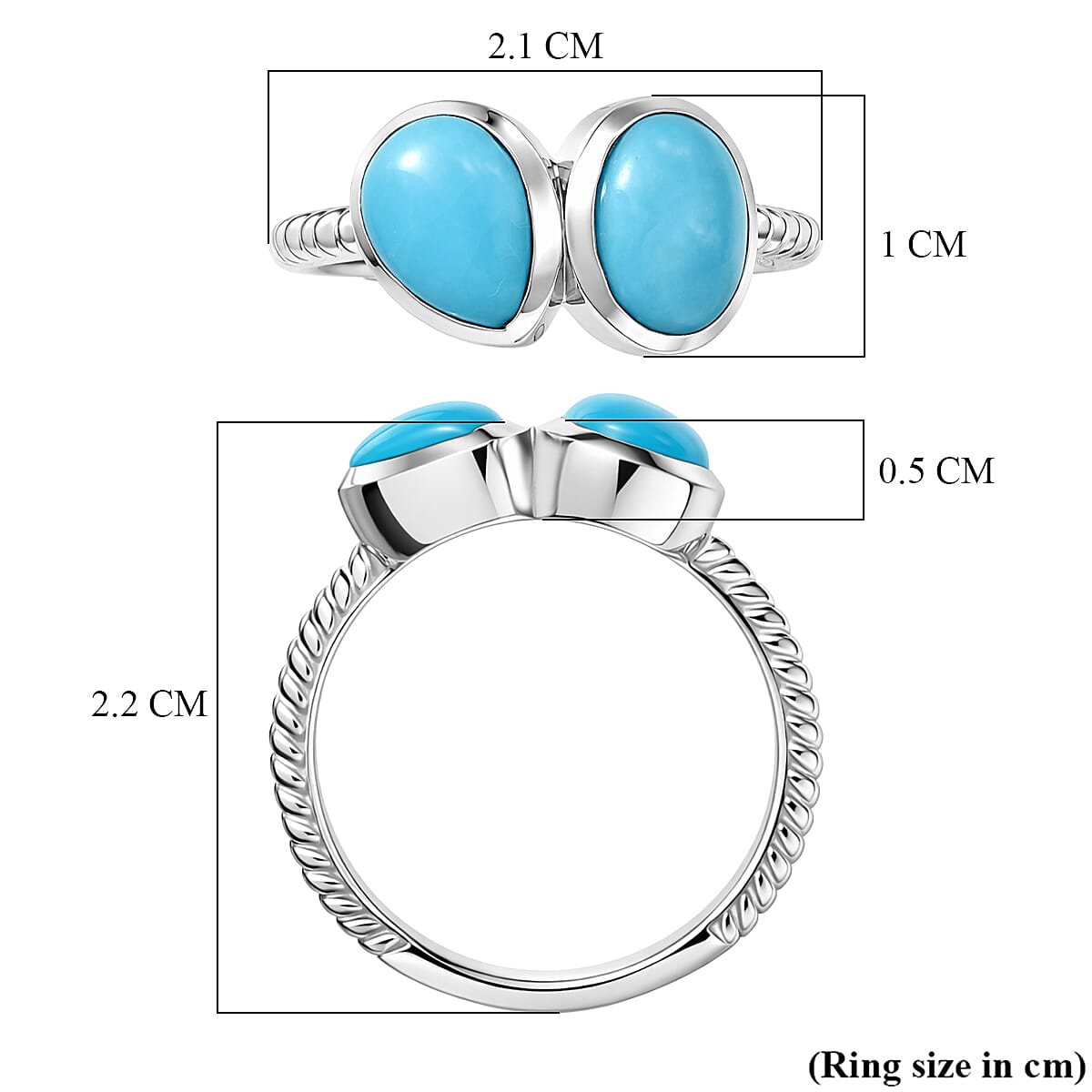 D'Joy Sleeping Beauty Turquoise 2 Stone Ring in Rhodium Overlay Sterling Silver 2.58 Ct.