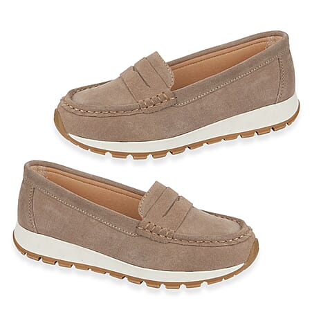 Jo - Joe Ladies Lima Genuine Suede Loafer With Chunky Cushioning Sole (Size 4) - Latte