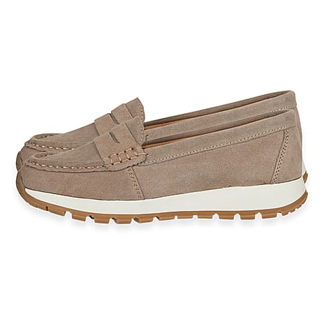 Jo - Joe Ladies Lima Genuine Suede Loafer With Chunky Cushioning Sole (Size 5) - Latte