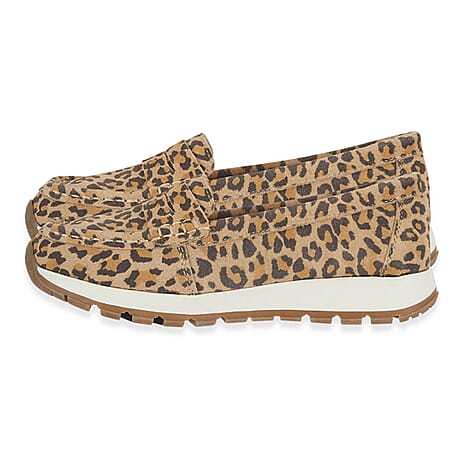 Jo - Joe Ladies Lima Genuine Suede Loafer With Chunky Cushioning Sole (Size 8) - Leopard