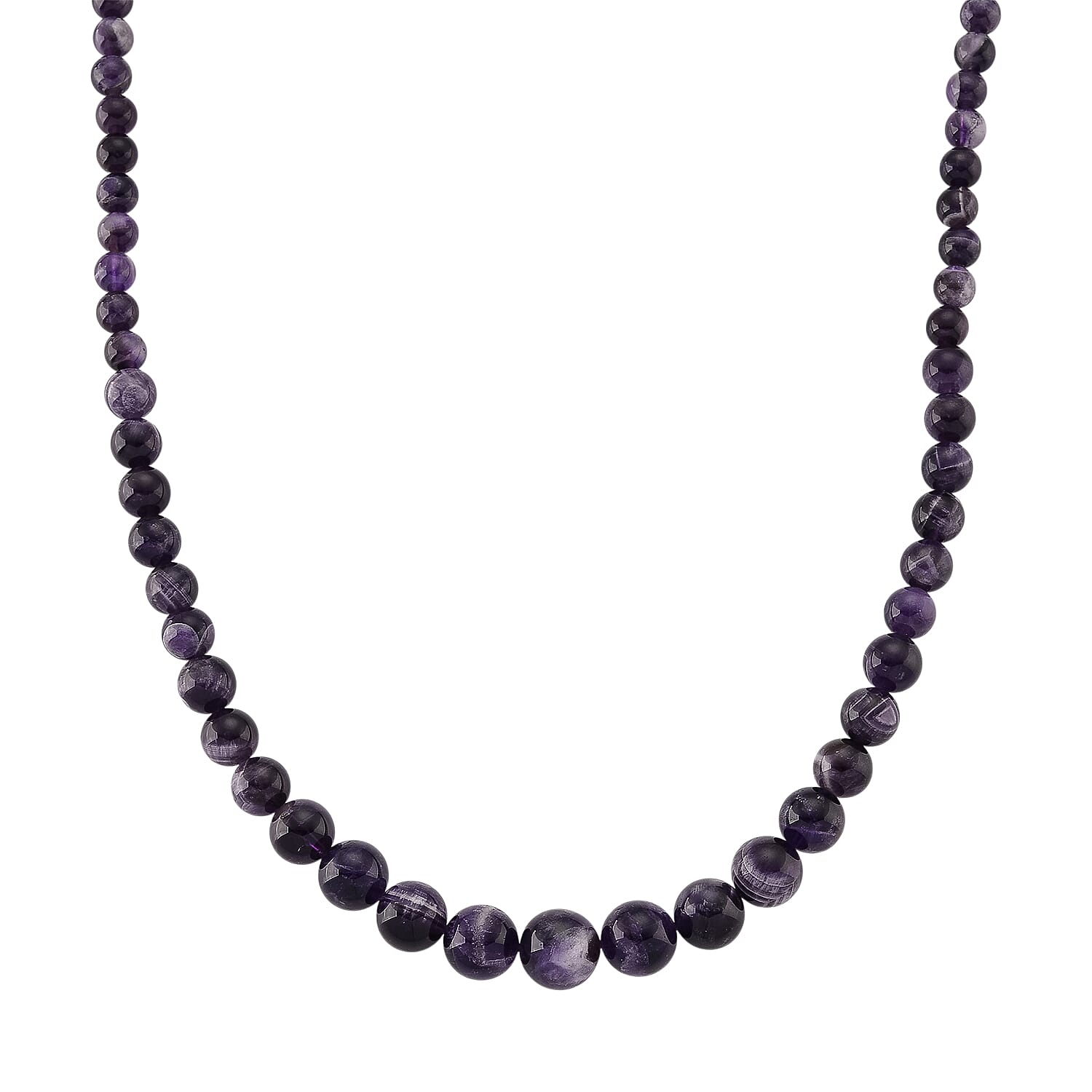 D'Joy African Amethyst Beads Necklace (Size - 20) with Magnetic Lock in Rhodium Overlay Sterling Silver 375.00 Ct.