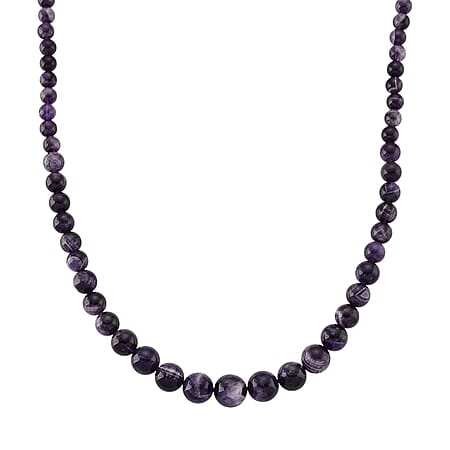 D'Joy African Amethyst Beads Necklace (Size - 20) with Magnetic Lock in Rhodium Overlay Sterling Silver 375.00 Ct.