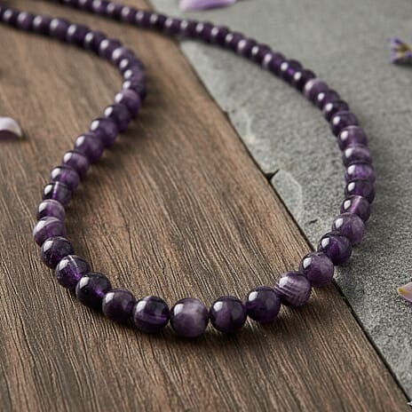 D'Joy African Amethyst Beads Necklace (Size - 20) with Magnetic Lock in Rhodium Overlay Sterling Silver 375.00 Ct.