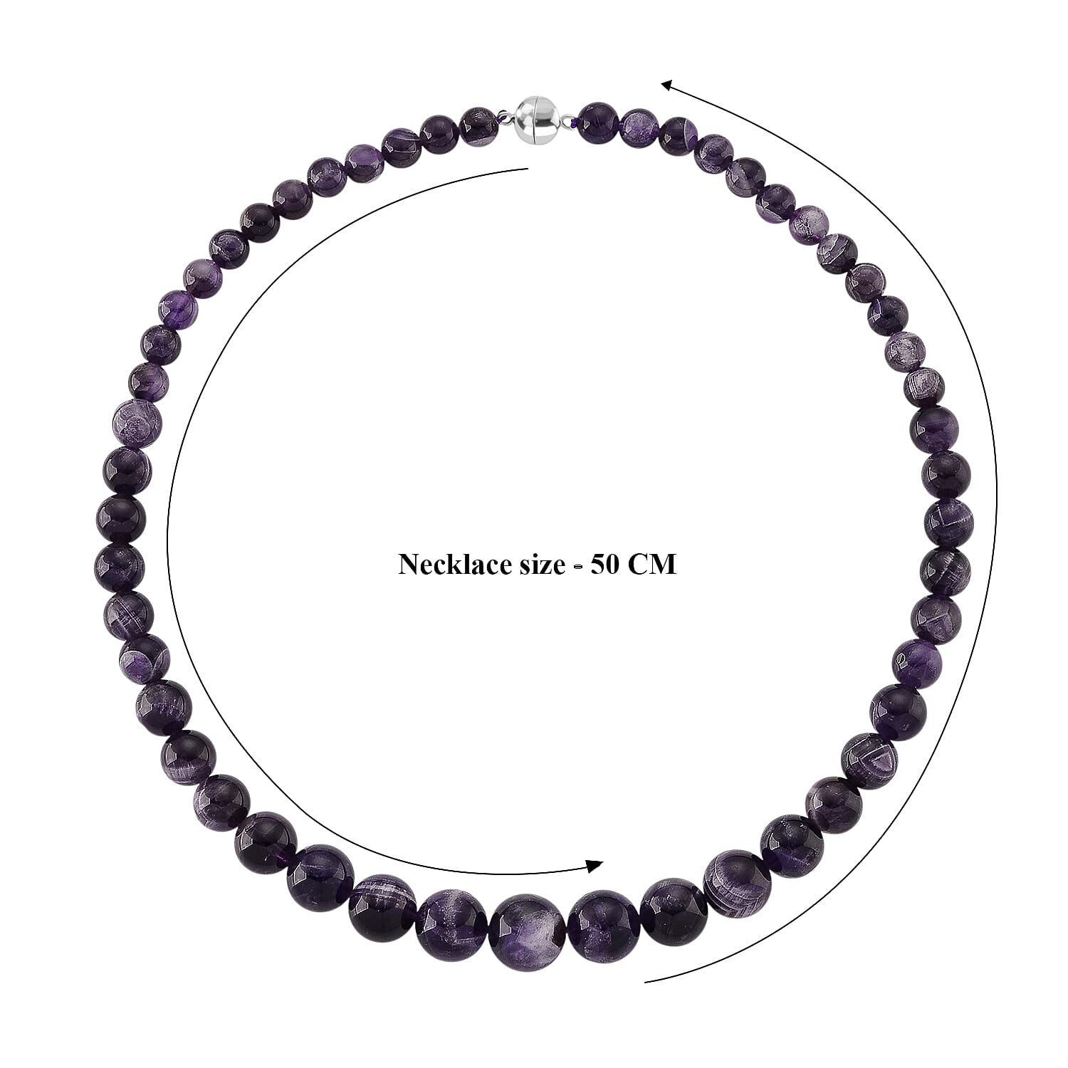 D'Joy African Amethyst Beads Necklace (Size - 20) with Magnetic Lock in Rhodium Overlay Sterling Silver 375.00 Ct.
