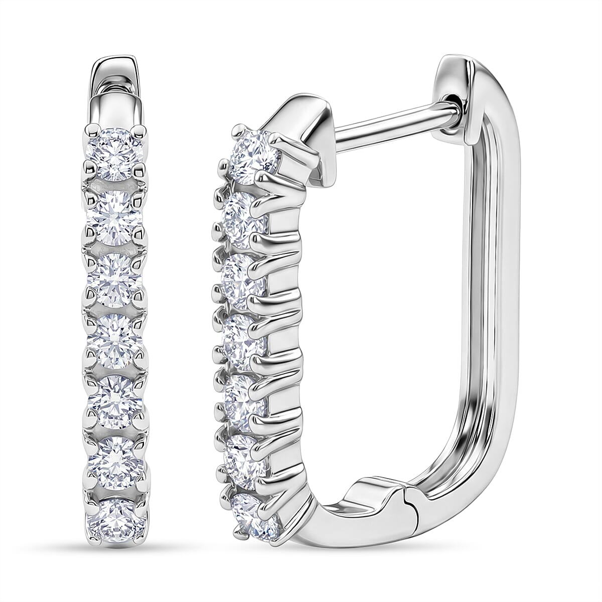 D'Joy Moissanite Earring with Clasp in Platinum Overlay Sterling Silver