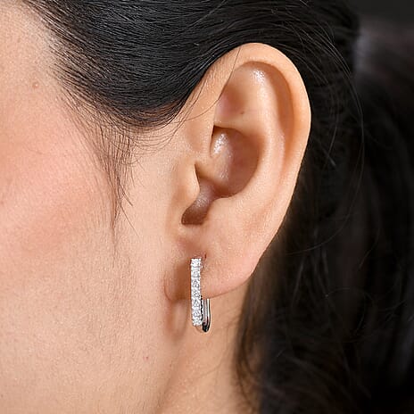 D'Joy Moissanite Earring with Clasp in Platinum Overlay Sterling Silver