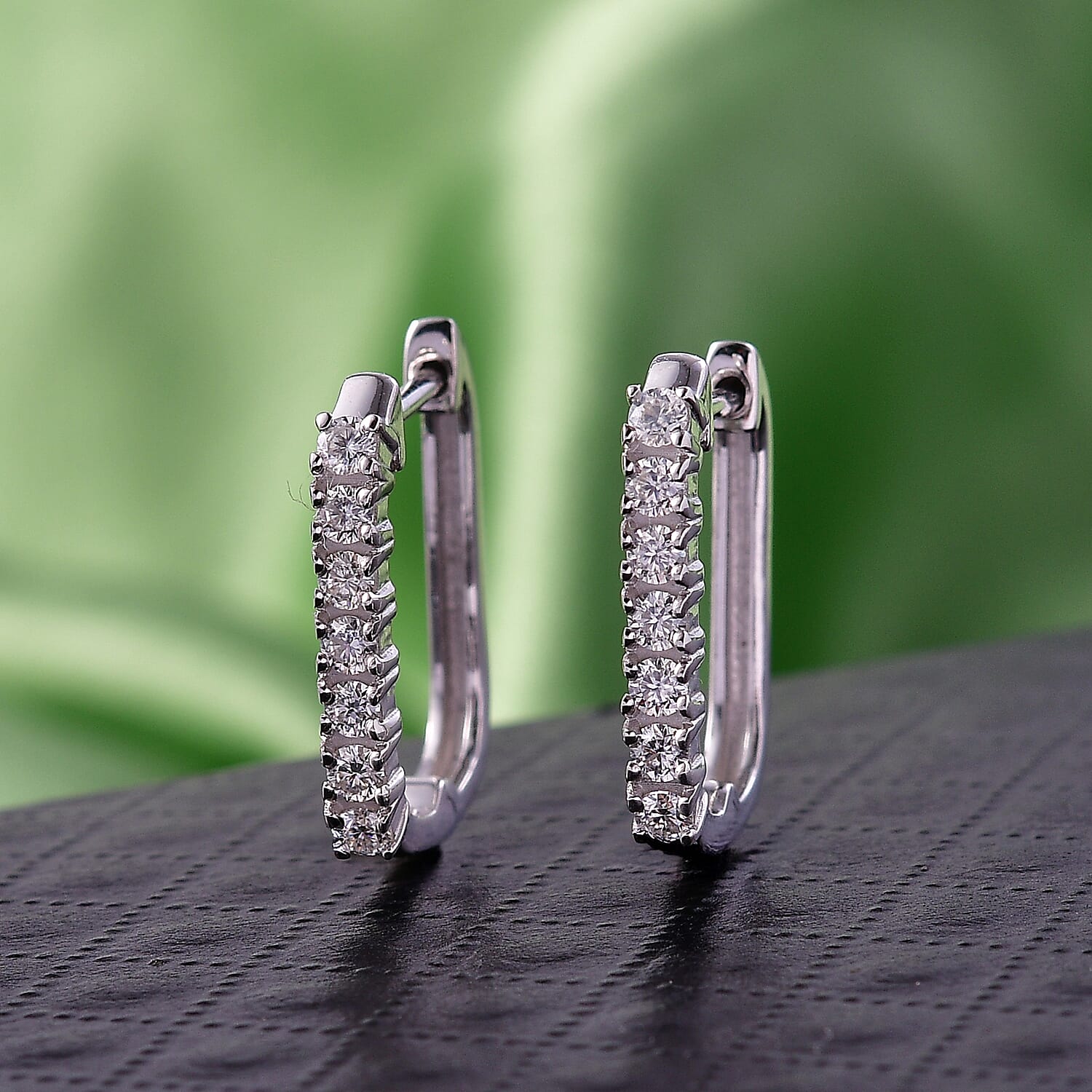 D'Joy Moissanite Earring with Clasp in Platinum Overlay Sterling Silver