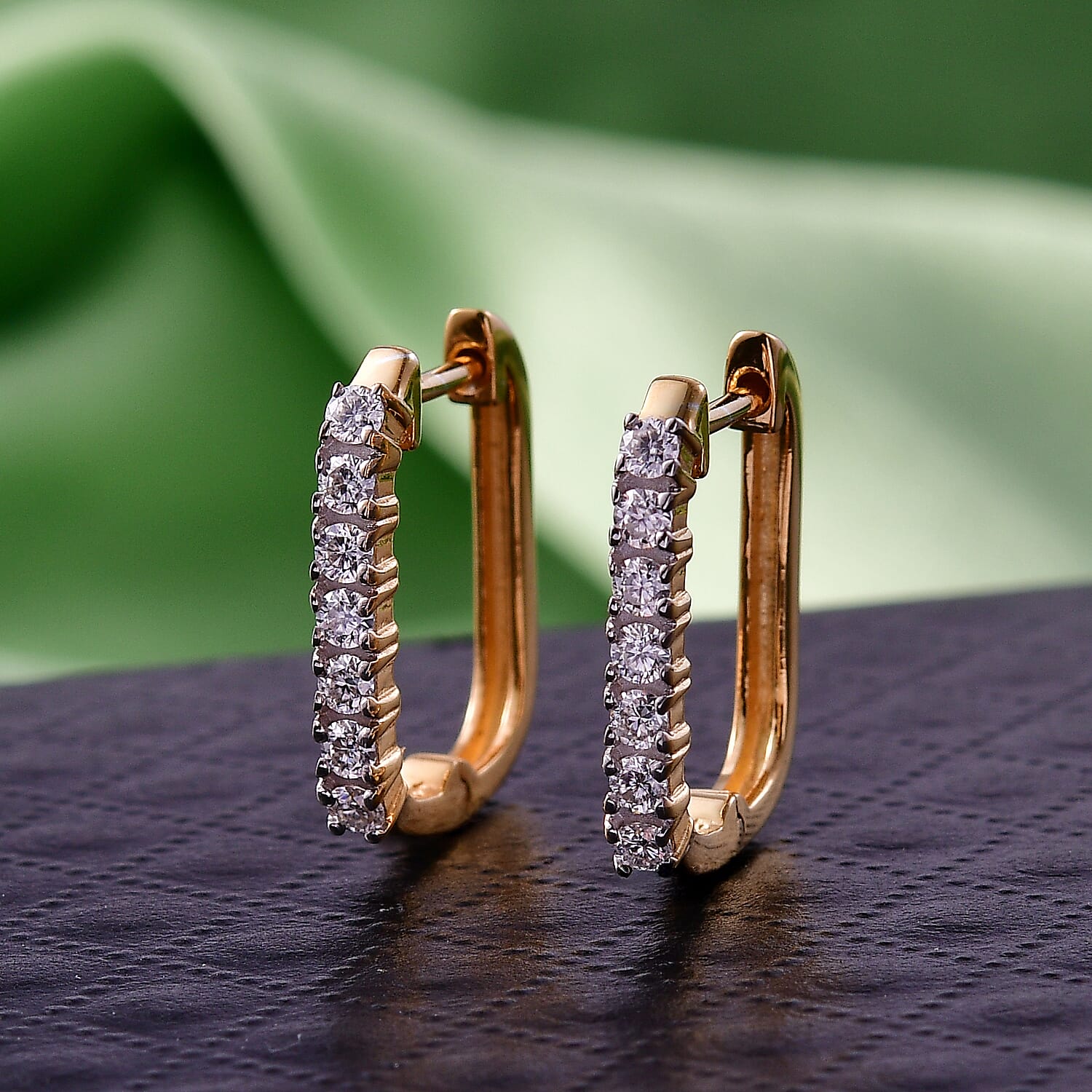 D'Joy Moissanite Full Hoop Earring in Yellow Gold Plated Sterling Silver